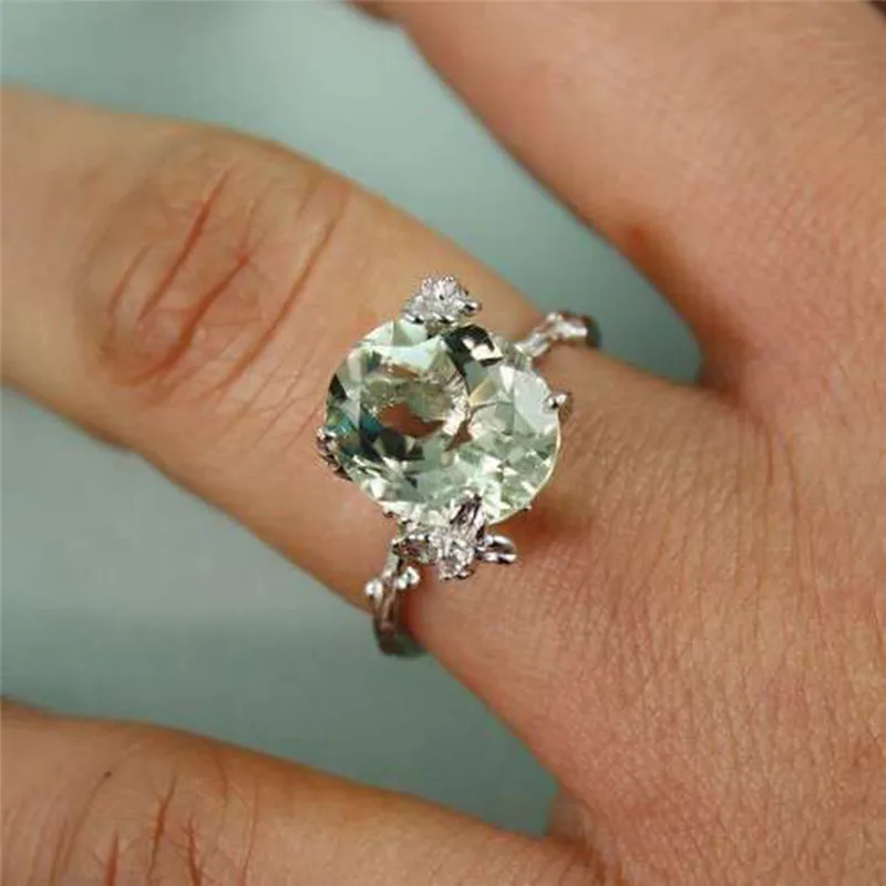 Fashion Jewelry Green Stone Cubic Zircon Rings Crystal Luxury Rings for