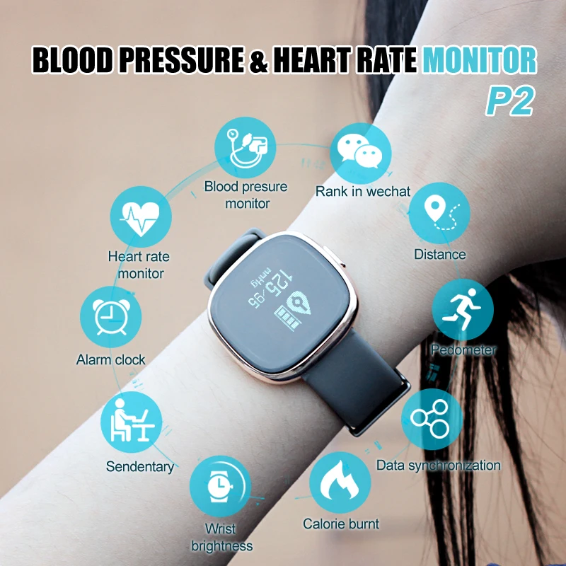 Fashion Sport Smart Bracelet P2 With Heart Rate Monitor Pedometer Sleep Fitness Tracker for Android IOS