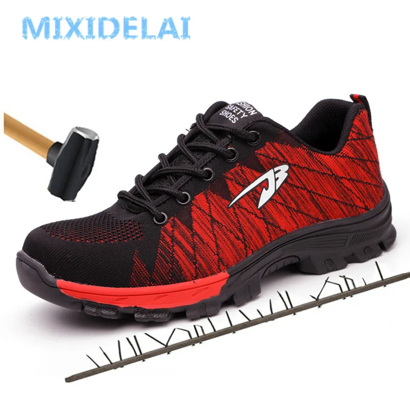 Online Zapatos de trabajo con puntera de acero de malla transpirable de gran tamaño para hombre, botas de seguridad antideslizantes de acero antideslizante para hombre