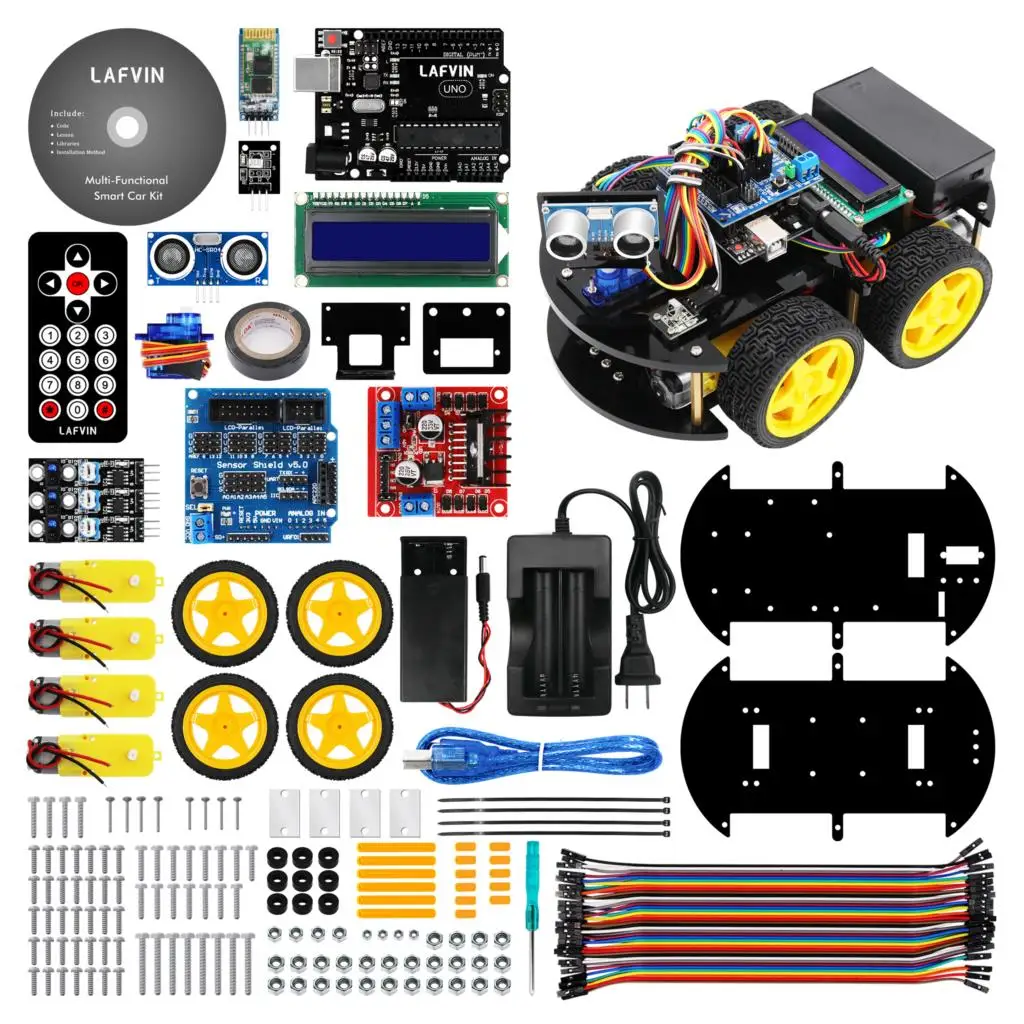 

LAFVIN Multi-functional Smart Robot Car Kit for UNO R3, Ultrasonic Sensor, Bluetooth Module for Arduino with Tutorial
