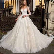 Пикантное свадебное платье с длинными рукавами и пуговицами сзади, длинное свадебное платье мусульманское кружевное роскошное платье Vestido De Novia