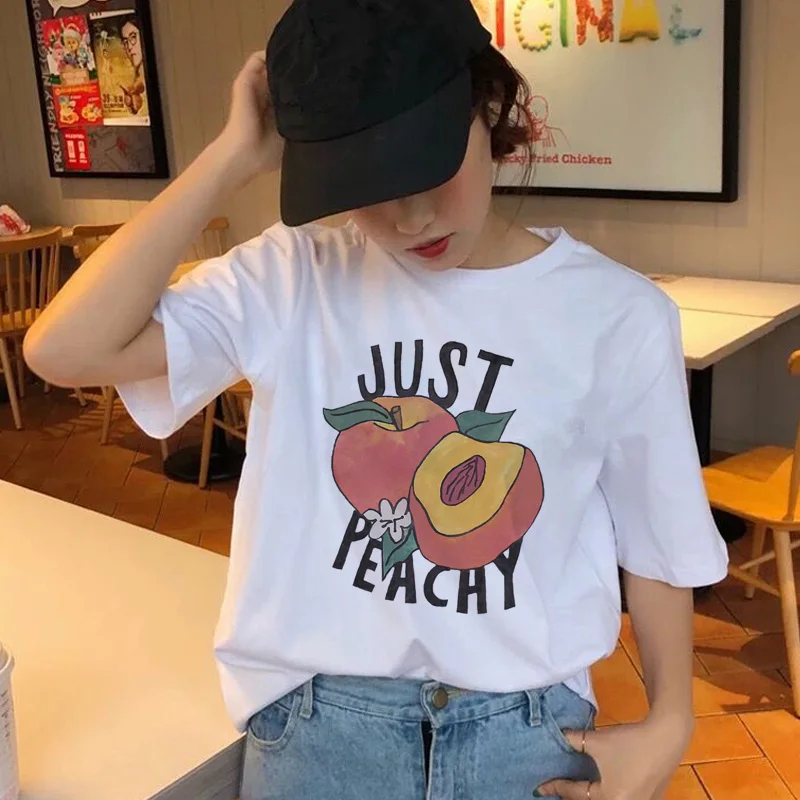 Футболка с принтом персикового сока японская футболка Kawaii летняя ulzzang Grunge для