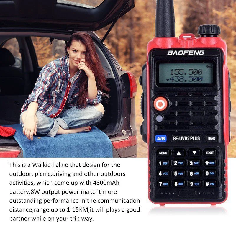 BaoFeng Bf-Uvb2 Plus Walkie Talkie высокой мощности 8 Вт ЖК-дисплей/светодиодный свет двухсторонние радио UHF+ VHF 136-174 МГц+ 400-520 МГц 4800 мАч