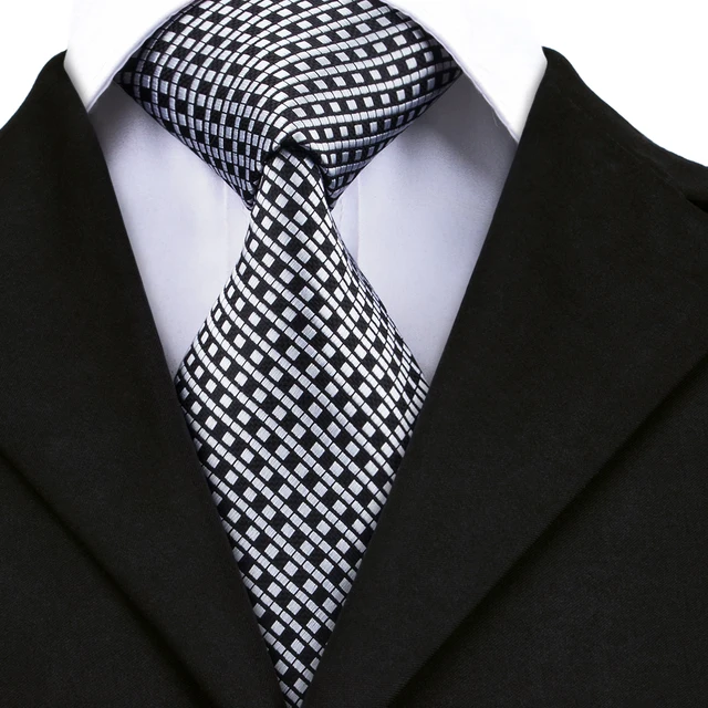 Hi Tie Fashion Silk Men Tie Black White Formal Men's Necktie Popular