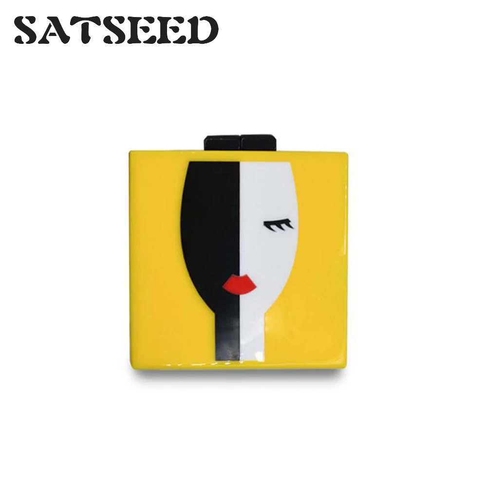 Bolsa do Mensageiro Moda Feminina Vestido Bolsa Jantar Acrílico Splicing Lazer Estilo Europeu Retrato Rosto Bule Amarelo 2019