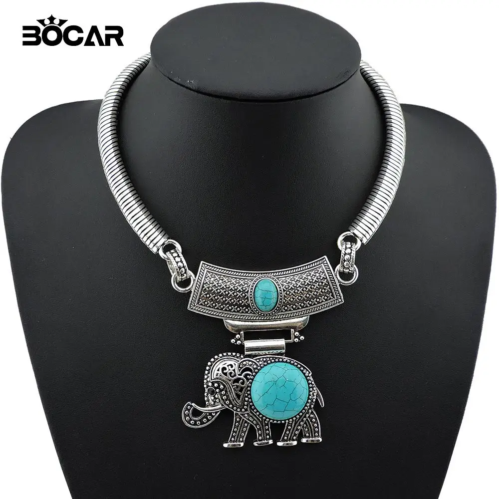 Bocar винтаж тибетский серебряный позолоченный кулон слон choker ожерелье ретро