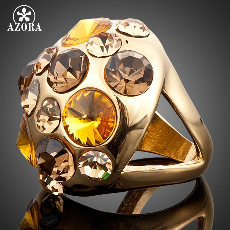 Золотистое кольцо с австрийским кристаллом Stellux TR0003|ring for|gold colorring ring |