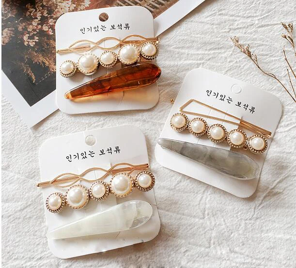

3pcs Barrettes Set Pearl Hair Pins Fashion Jewelry Accessories Mujer Korean Big Acrylic Gold Clip Headpiece Girls Headwear 2019
