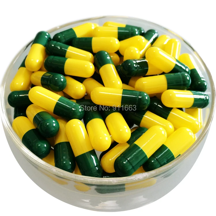 0#5000 шт, темно-зеленый-желтый цвет, пустые желатиновые капсулы размеры 0(Соединенные капсулы и отделенные Капсулы доступны