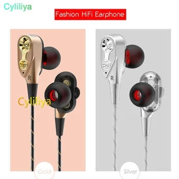 

200pcsDouble Unit Drivers earphones In Ear earphone Bass Subwoofer Stereo With Mic Sport HIFI earbuds gaming headset For iphone