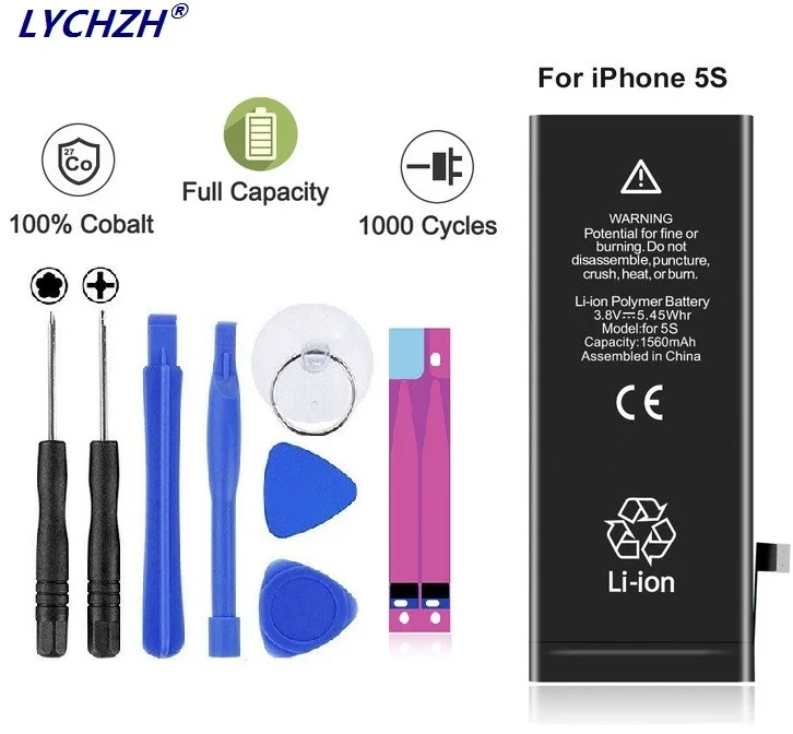 

2019 New 100% Original Phone Battery For iphone 5S Real Capacity 1560mAh With Free Tools Kit Mobile Batteries 0 Cycle 5C Battery