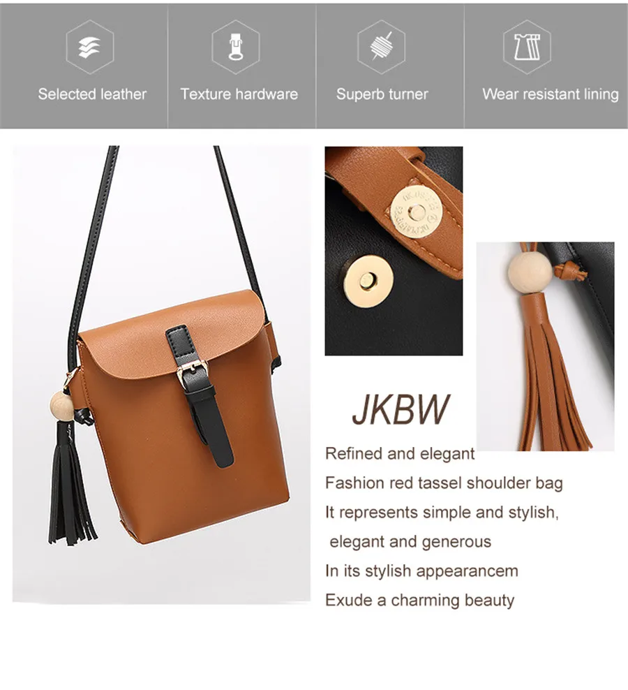 JKBW New Vintage Shoulder Bags PU Leather Tassel Women Messenger Bags Casual Lady Crossbody Bag Small Flap Shopping Handbag (3)