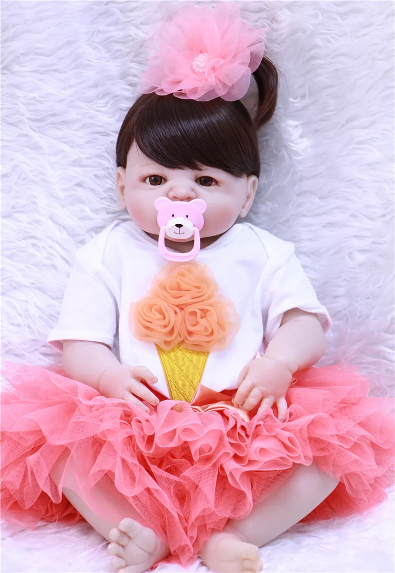 

DollMai doll reborn 23" full silicone reborn baby dolls victoria girl bebes reborn menina bonecas child gift bathe toy doll