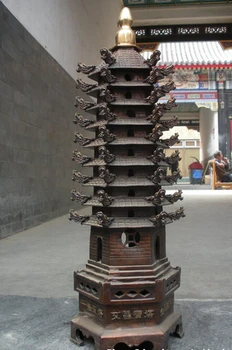 

xd 003096 23"China religion red bronze Dragon Buddhism Buddha stupa pagoda statue