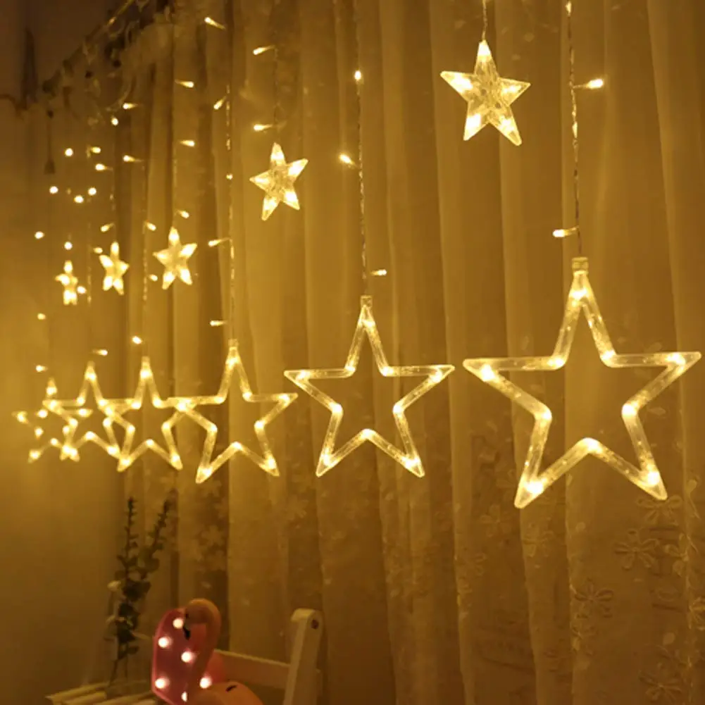 

METABLE 12 Stars 138 LED Curtain String Lights, Window Curtain Lights with 8 Flashing Modes Decoration Wedding, Warm White