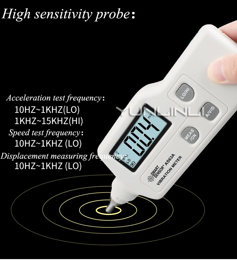 AS63A Виброметр портативный высокая точность ручной двигатель высокая чувствительность зонд сейсмических тестер вибрации