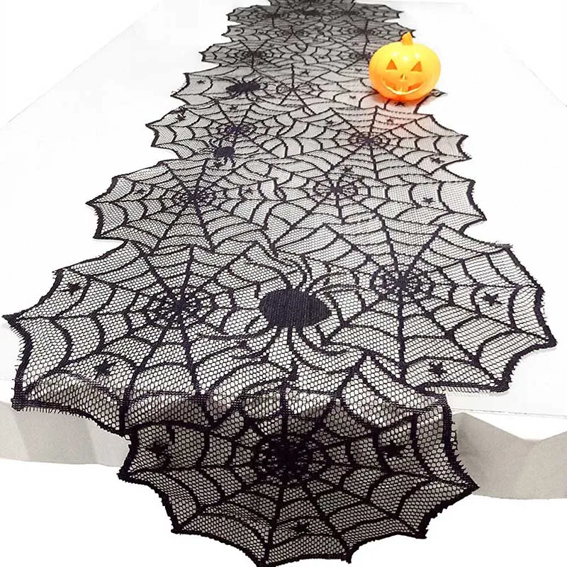 

Black Lace Spider Web Tablecloth Tablecover Spooky Look Halloween Decor Props RT99