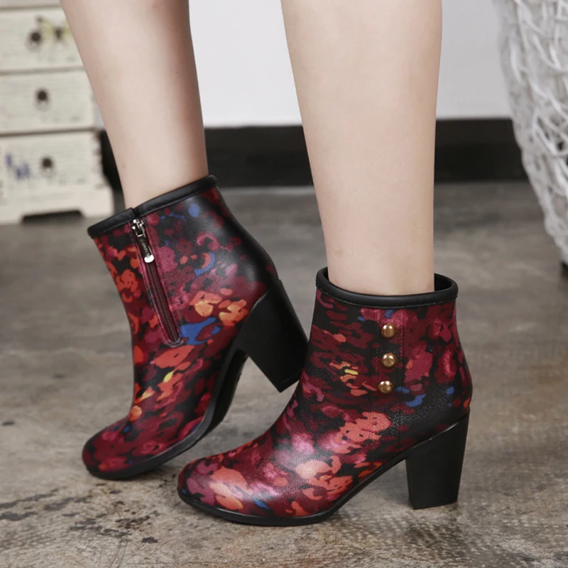 melhor EISWELT Outono Mulheres Botas de Chuva Moda Feminina Meio Tubo Botas de Chuva com Salto Alto Senhoras Da Moda Sapatos Casuais Mulheres Botas