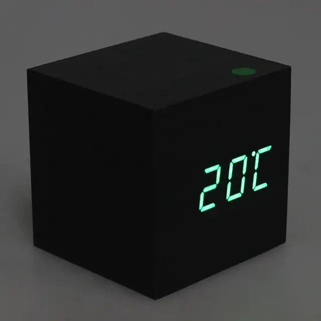 Best Wood Cube Led Alarm Control Digital Desk Clock Wooden Style Room Temperature Black Green