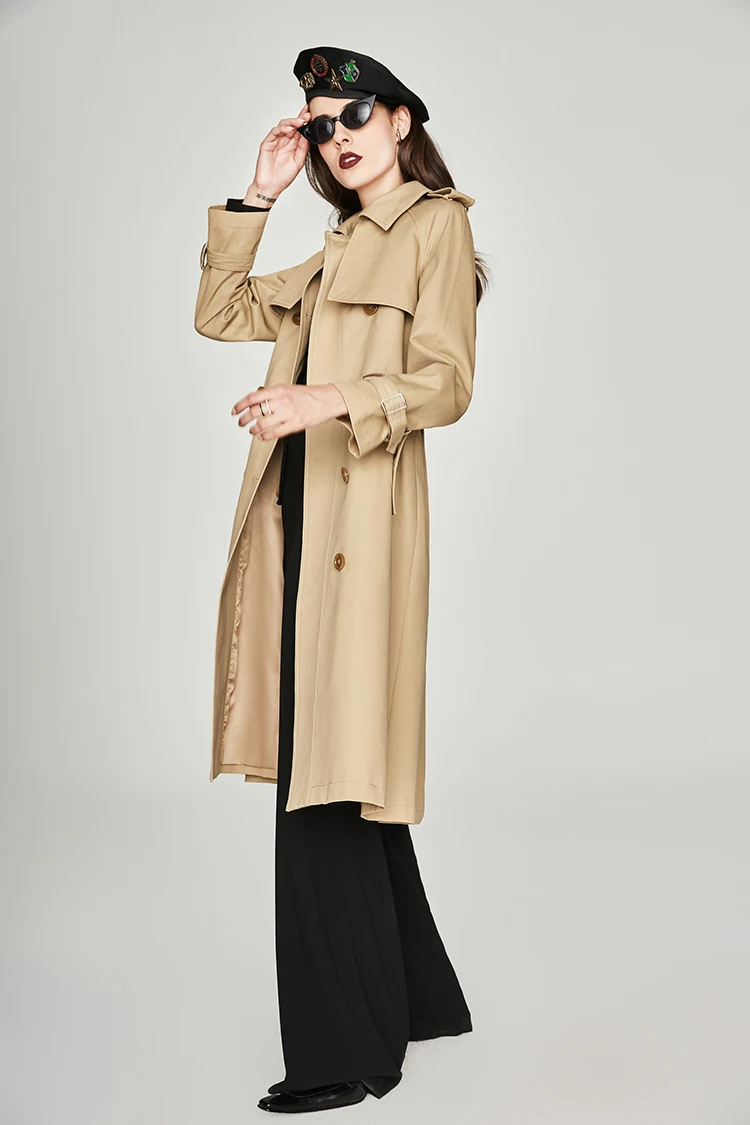 JAZZEVAR Новинка осенняя женская плащь модная повседневная женская плащ хаки пальто двубортная плиссированная длинная верхняя одежда для женщин высокого качества YA7006
