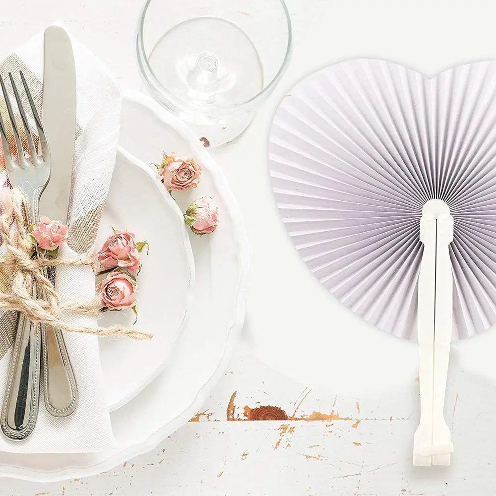  36 Pcs White Wedding Fan - Fans for Ceremony Invitations Heart Shaped Folding - White Wedding Fan P - 32916118173