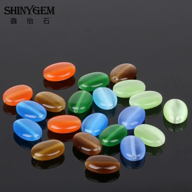 

50pc 8x10mm Mixed Color Cat Eye Stone Flatback Vval Beads DIY Opal Oval Beads for Jewelry Making