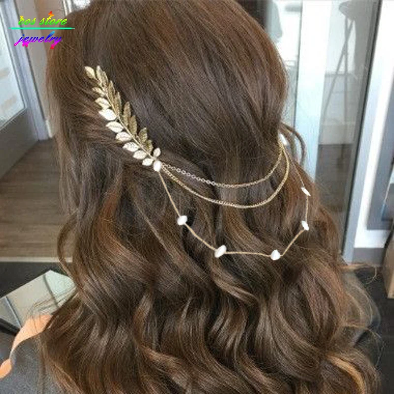 3 Styles ! 2017 Summer Style Bohemia Leaves Head Crown Gold/Silver Chain And Leaves Hair Comb Wedding Hair Accessories Bijoux - Image 2
