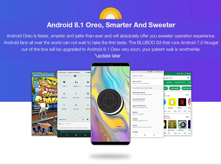 BLUBOO S3 4GB RAM 64GB ROM MTK6750T 1.5GHz Octa Core 6.0 Inch Incell Corning Gorilla Glass Sharp FHD+ Screen Dual Camera Android 7.0 4G LTE Smartphone