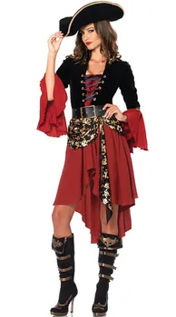 

High Quality New Black Red Pirates Costume Crimson Pirate Cosplay Fancy Dress Halloween Carnival Complete Outfit