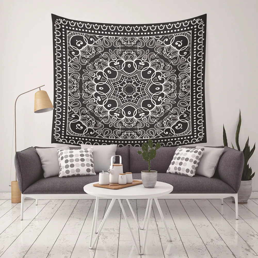 Tapestry Hanging Cloth Background Wall Tapisserie Murale Tissus Black And White Mandala Tapecaria Parede Cascata Wall Decor Tent