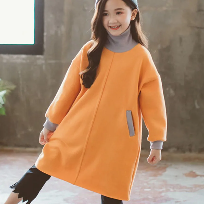 

solid loose velvet dress baby girls 2018 winter clothing kids pockets turtleneck girl straight dresses for 14 years old clothes