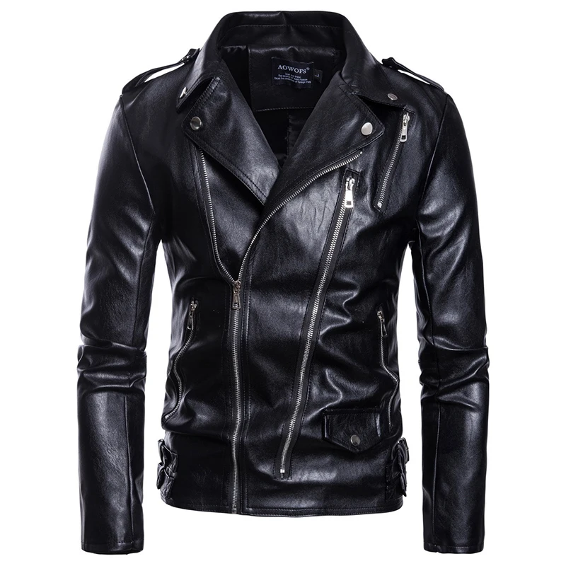 

Asian size S-5XL Men casual leather clothes more zippers belt decorate autumn and winter coat Zipper wristband Leather jacket