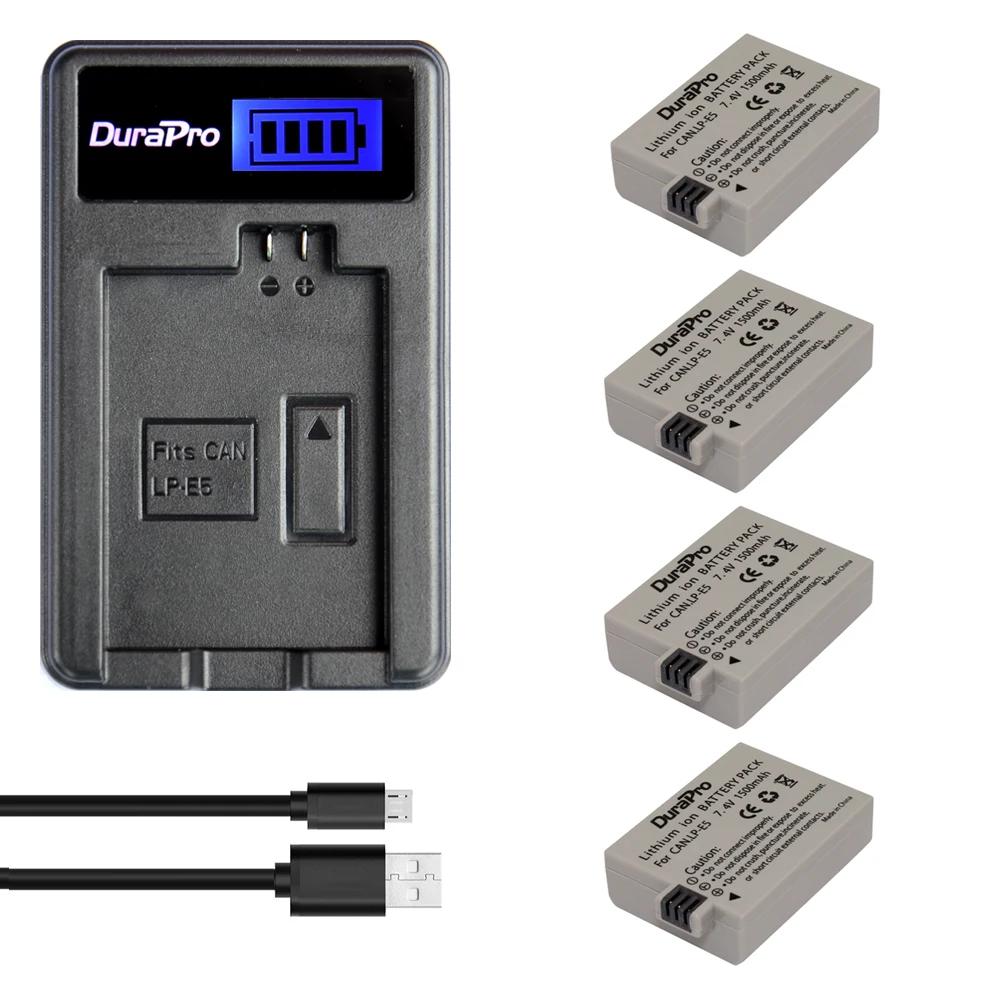 

4Pcs LP-E5 LPE5 LP E5 Battery + LCD USB Charger For Canon 500D,450D,1000D, EOS Rebel T1i, XS, XSi,Kiss X3, X2, Kiss F SLR Camera