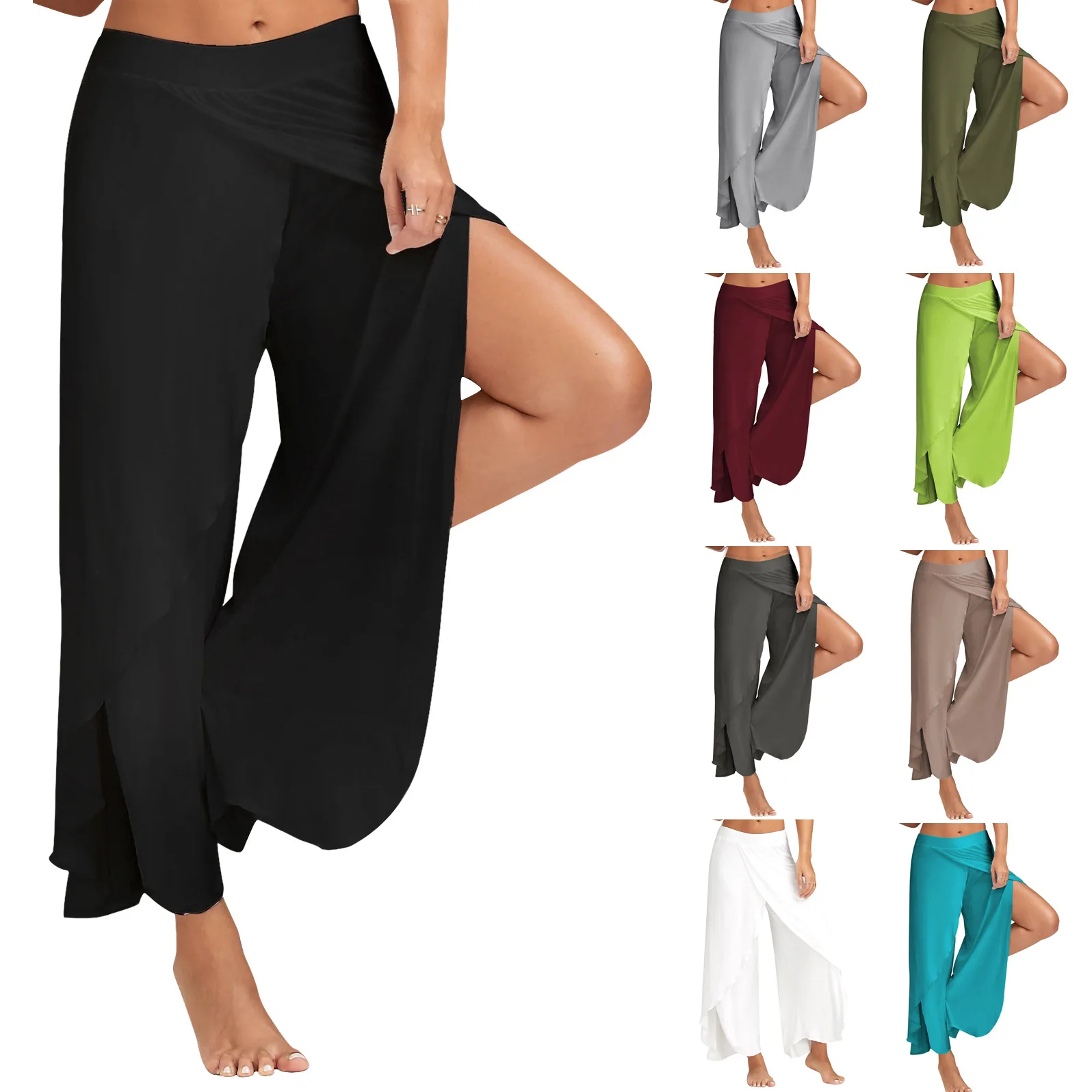 

New Summer Hot Women's Pants Wide-legged Open-forked Chiffon Nine-minute Pants