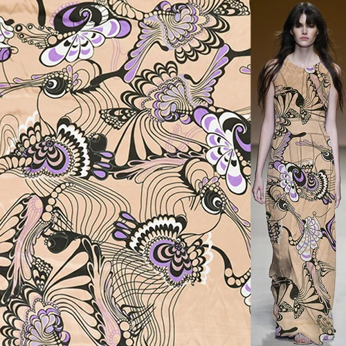 

Abstact butterfly print silk cotton satin blended fabric very smoothly,SCT549