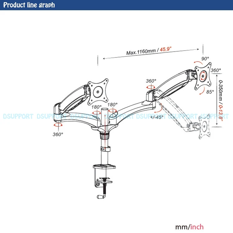 Новая настольная зажима 360 градусов полный поворот Dual Arm для 1"-27" Держатели мониторов ТВ кронштейн для крепления к стене загрузка 3-8 кг ds124c