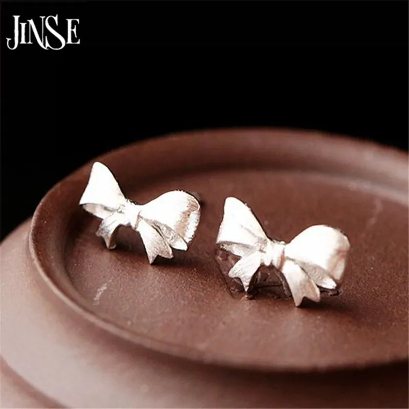 

JINSE Women's 100% 925 Sterling Silver Jewelry Fashion Cute Tiny Butterfly Bow Knot Stud Earrings Gift for School Girls Kids