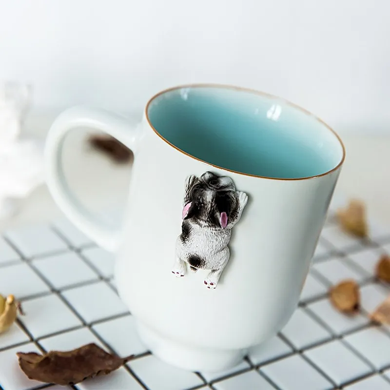 Ceny Kreatywna kreskówka 3D Corgi buldog francuski kubki ceramiczne śliczne o dużej pojemności pies kubki uczeń kubek dla pary na prezent dla przyjaciela puchar