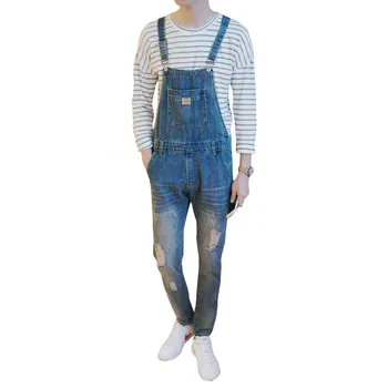 

New 2017 Young Loose Ripped Jeans Mens Slim Fit Jeans Denim Overalls Mens Jeans Brand Clothing Cargo Pants Men Jeans Hole