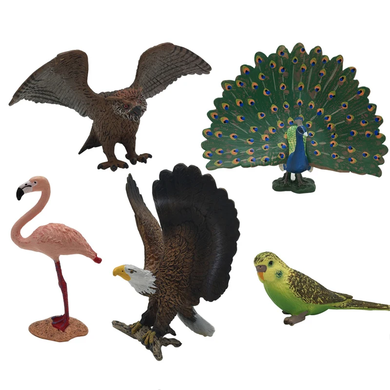 

Animal Model Mini Animal Toy Parrot Flamingo Owl Peacock Decoration Simulation Toy Collection Learning Model Gift For Kids #H