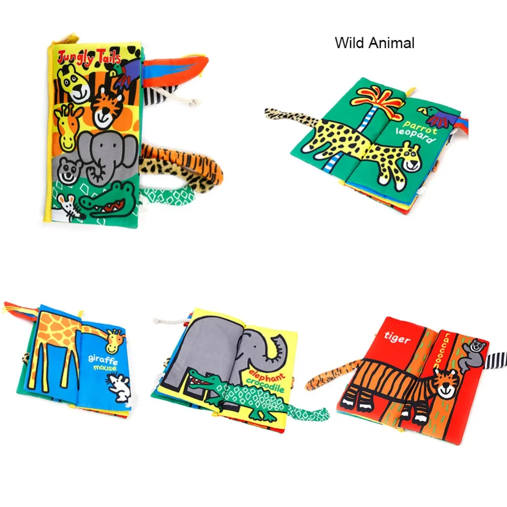 

Baby Infant Toys Baby Cloth Book Early Learning Educational Toys with Animals Tails English Story Soft Cloth Development Books