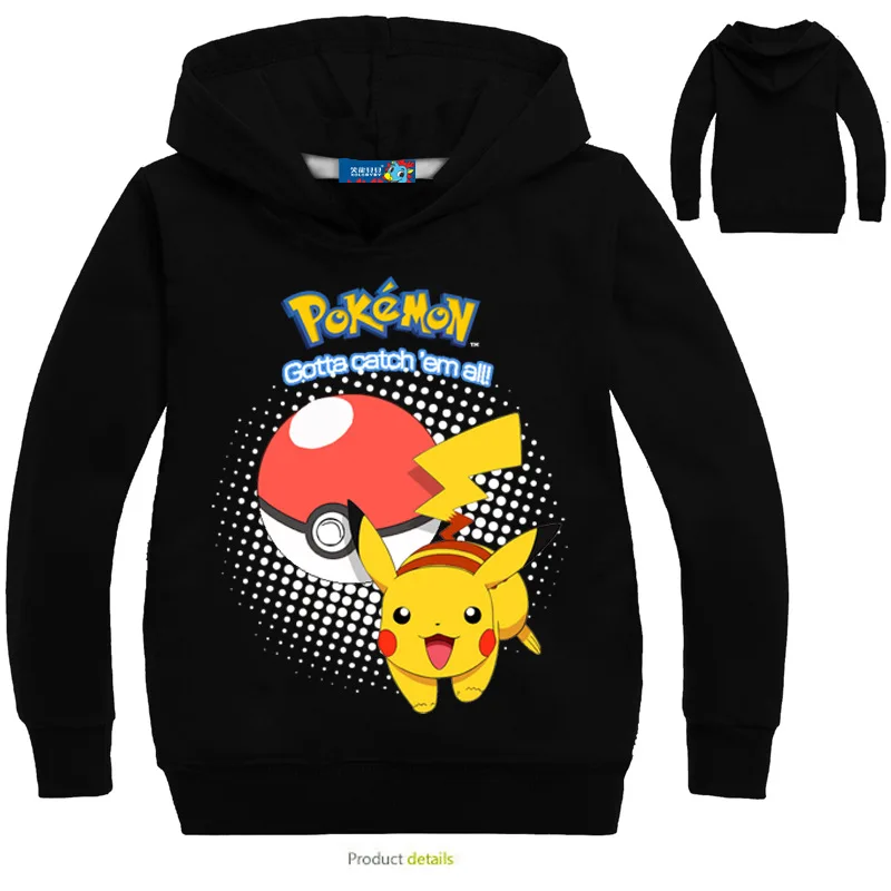 

2019 New Spring t shirt Cotton Cartoon POKEMON GO Pikachu Kids Hoodie boys tops girls clothes long sleeve Sweater 3-14Y