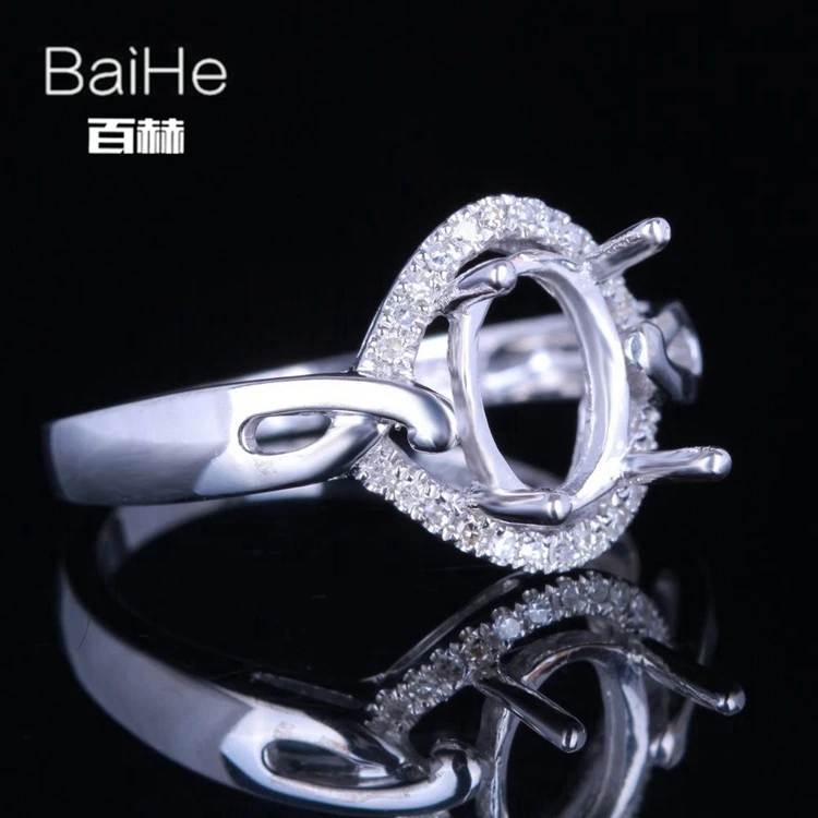 Baihe SOLID 14 К из белого золота(AU585) сертифицированный овальным вырезом Свадебные Для женщин Мода fine jewelry уникальный элегантный кольцо Маунт Semi