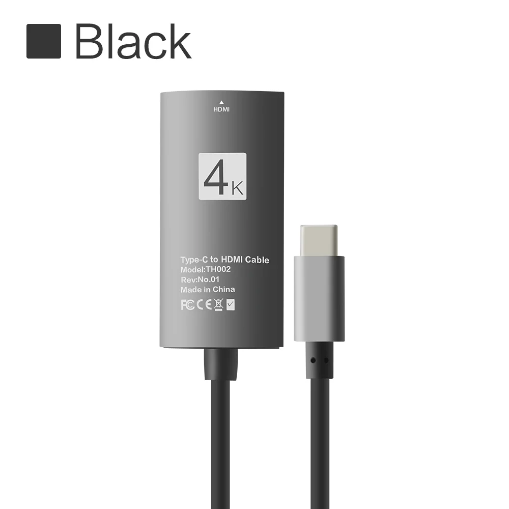 Thunderbolt 3 USB c к HDMI 4K адаптер 1080P мужчин и женщин Тип C HDMI кабель конвертер для MacBook pro samsung s8 s9 s10 huawei - Цвет: Черный