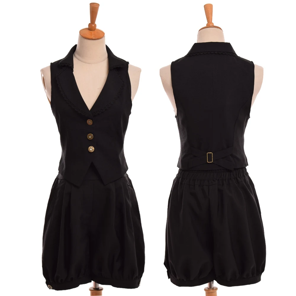 

Women Vintage Sleeveless V-neck Vest Tops Pants Set Knights Cosplay Outfit Lolita Palace Costumes