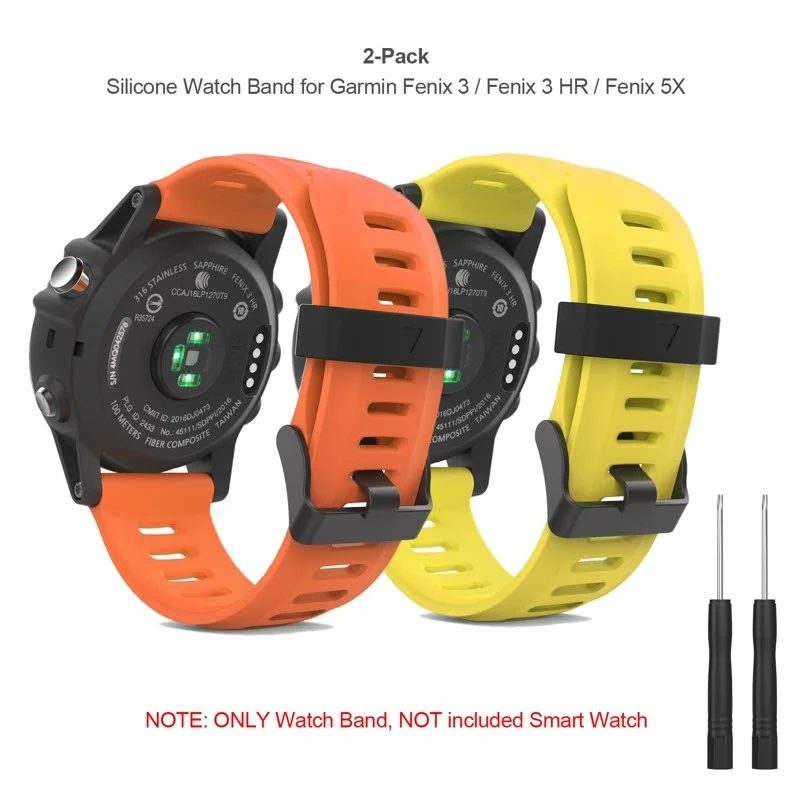 

YOOSIDE 2-PACK 26mm Soft Silicone Sport Watch Band Strap for Garmin Fenix 3/Fenix 3 HR/Quatix 3/Tactix Bravo/Fenix 5X/5 Plus