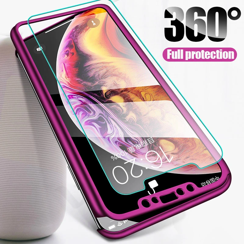 360 градусов полный Чехол Защитные чехлы для iPhone X XS Max XR 8 7 6 жесткие ПК 6s Plus 10