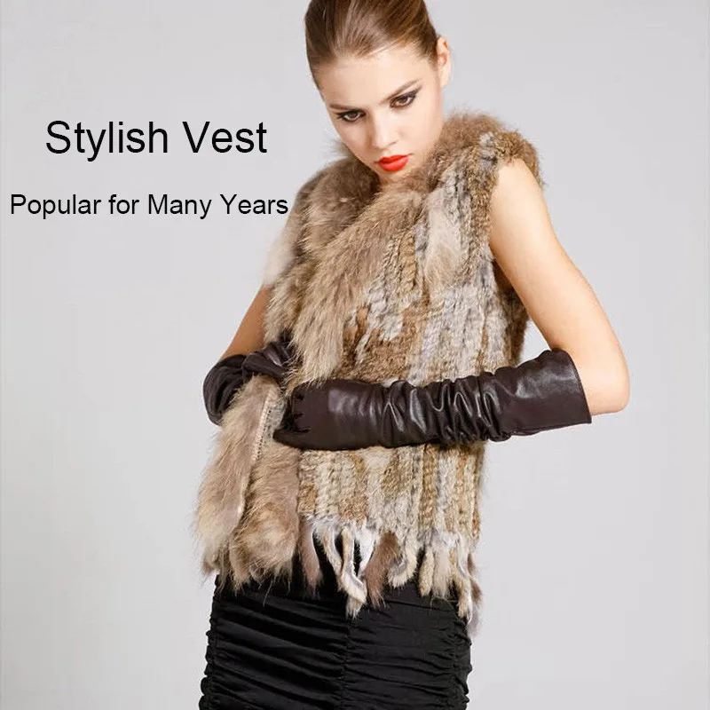 HSPL Fur Vest Real Rabbit Women Gilet With Fur Trimming Tassels Female Waistcoat Lady Real Fur Gilet Colete Feminino De Inverno long down puffer coat