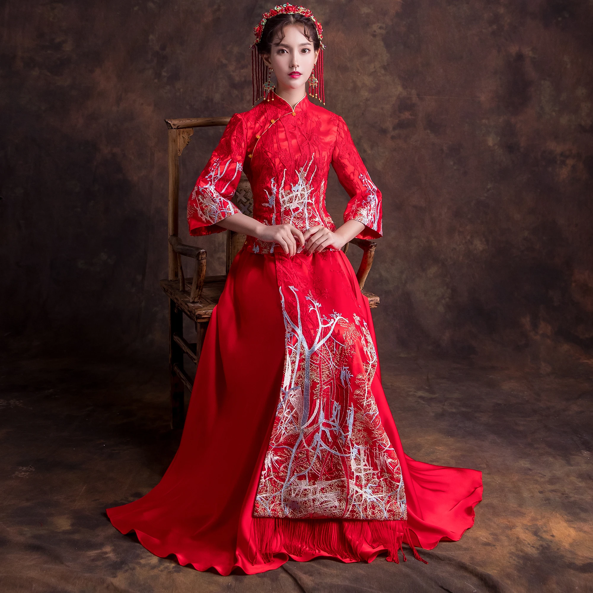 Классические Вечерние платья в китайском стиле, Cheongsam, древний Свадебный костюм, новинка, свадебное платье для невесты, женская одежда Hanfu, Vestidos