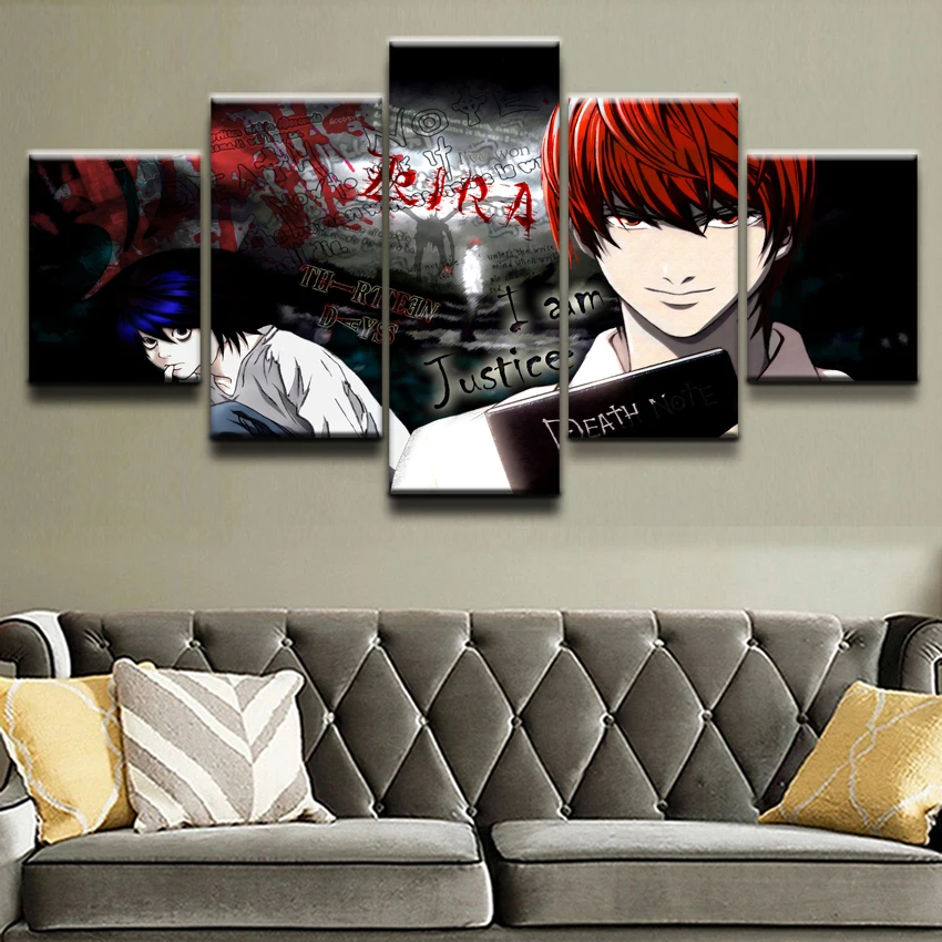 

Animation Posters Wall Art Home Decorative Framework 5 Pieces Death Note Role Paintings High Quality Canvas HD Prints Pictures